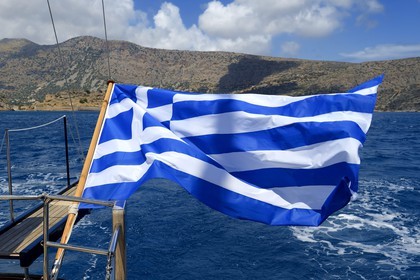 Greece, Crete, Agios Nikolaos region, Elounda, 22 meters sailing boat, greek flag