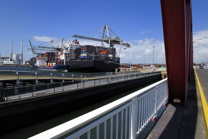 France, Seine Maritime, Le Havre, commercial port, container ship in the Francois Ist lock