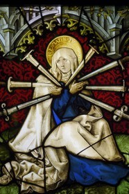 Germany, Baden-Wurttemberg, Freiburg im Breisgau, the Augustiner Museum, the Virgin as Mother Dolorosa stained glass window designed by Hans Baldung dit Grien (1513)