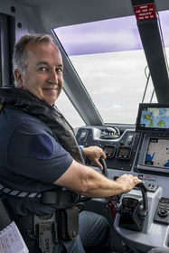 France, Finistère (29), Mer d'Iroise, Ile de Molène, Fréderic Le Meil patrouille à bord du bateau rapide des affaires maritimes de Brest