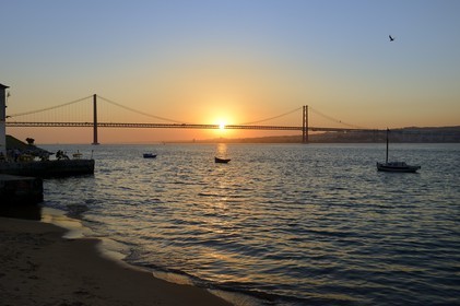 Portugal, Lisbon region, municipality of Almada located on Southern bank of Tagus river at Ponto Final, 25 de Abril bridge