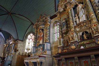 France, Finistere, Guimiliau, the church and the calvary in the Parish close (enclos paroissial), Retable of Saint Miliau