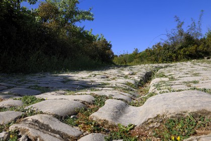France, Herault, near Lunel, Oppidum of Ambrussum on the Via Domitia, paved streets worn out by the passage of wagons