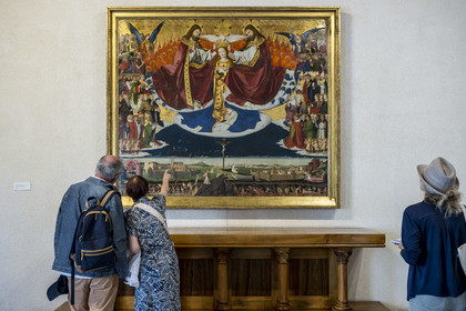 France (30), Gard, Villeneuve-lès-Avignon, Musée Pierre de Luxembourg, le Couronnement de la Vierge (XVeme siècle), retable d'Enguerrand Quarton