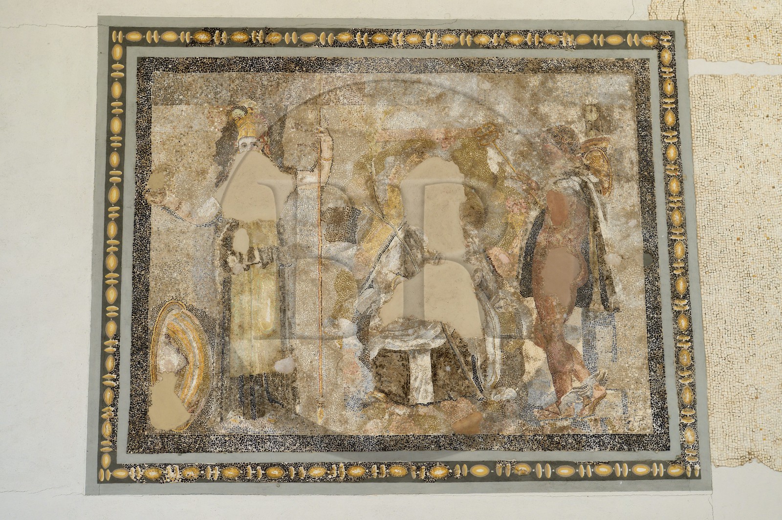 Greece, Cyclades islands, Delos, listed as World Heritage by UNESCO, the archaeological site of Delos, the archaeological museum, mosaic floor from the insula of the Jewellery