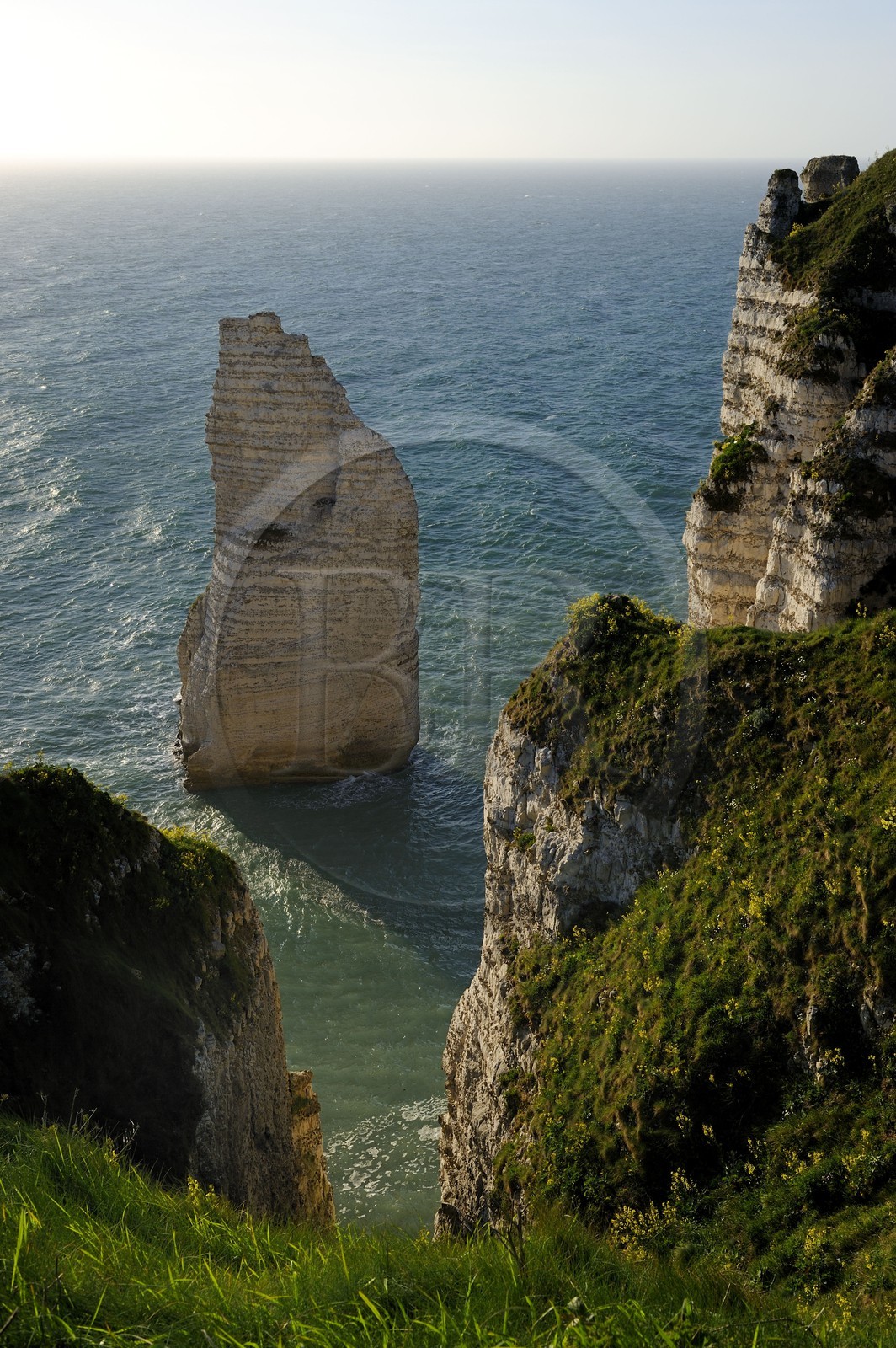France, Seine-Maritime (76), Pays de Caux, Côte d'Albâtre, Etretat, l'Aiguille Creuse depuis la falaise d'Aval