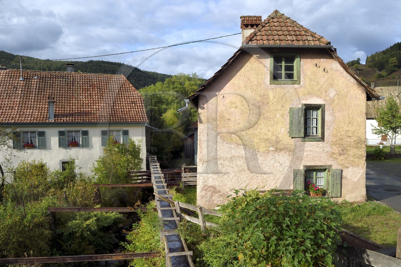 France, Haut Rhin, Ballons des Vosges Regional Natural Park, Storckensohn towards Fellering, water Mill and it's farm