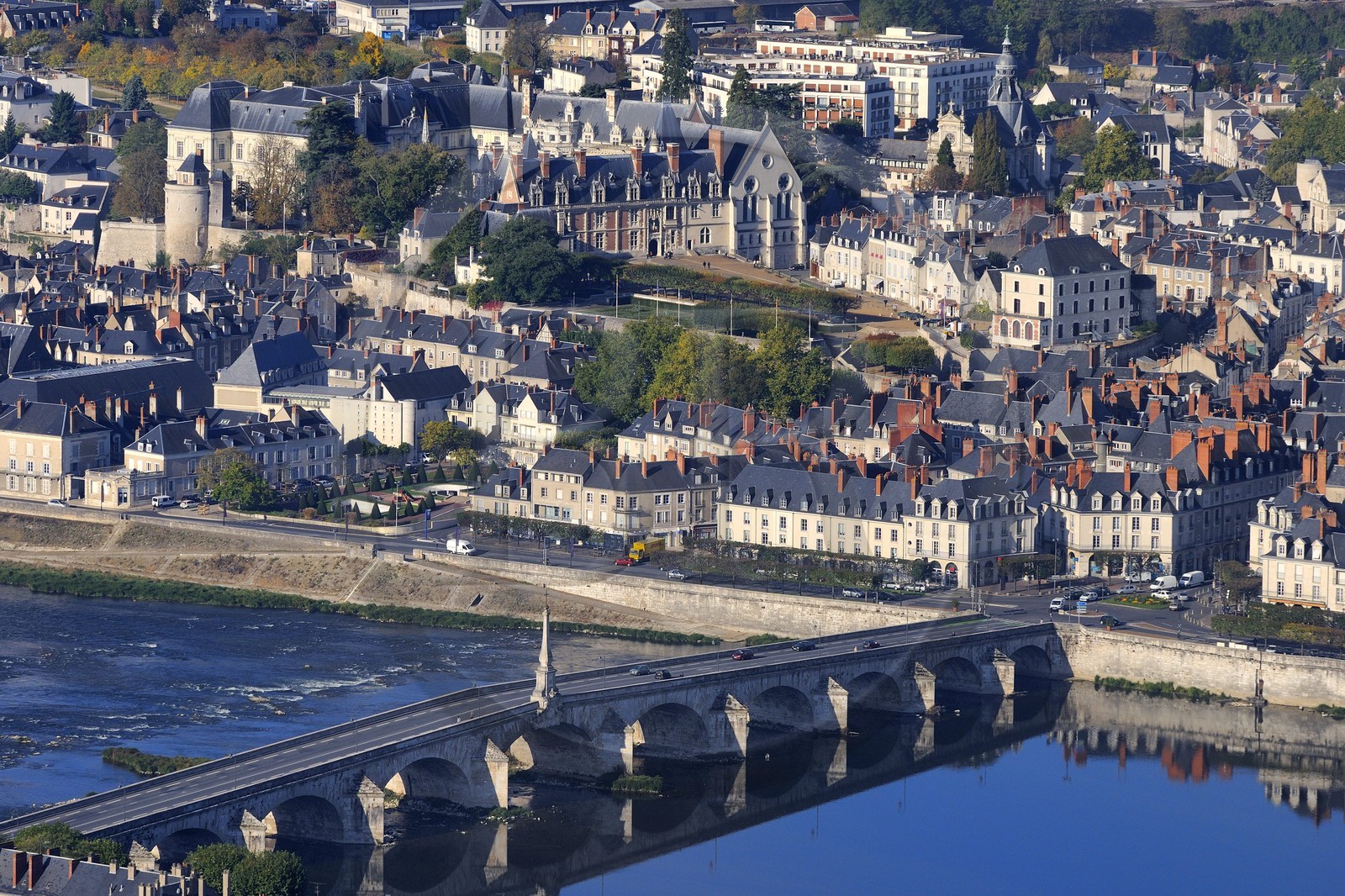 France, Loir et Cher, Loire Valley listed as World Heritage by UNESCO, Blois and its castel (aerial view)