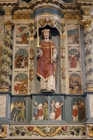 France, Finistere, Guimiliau, the church and the calvary in the Parish close (enclos paroissial), Retable of Saint Miliau