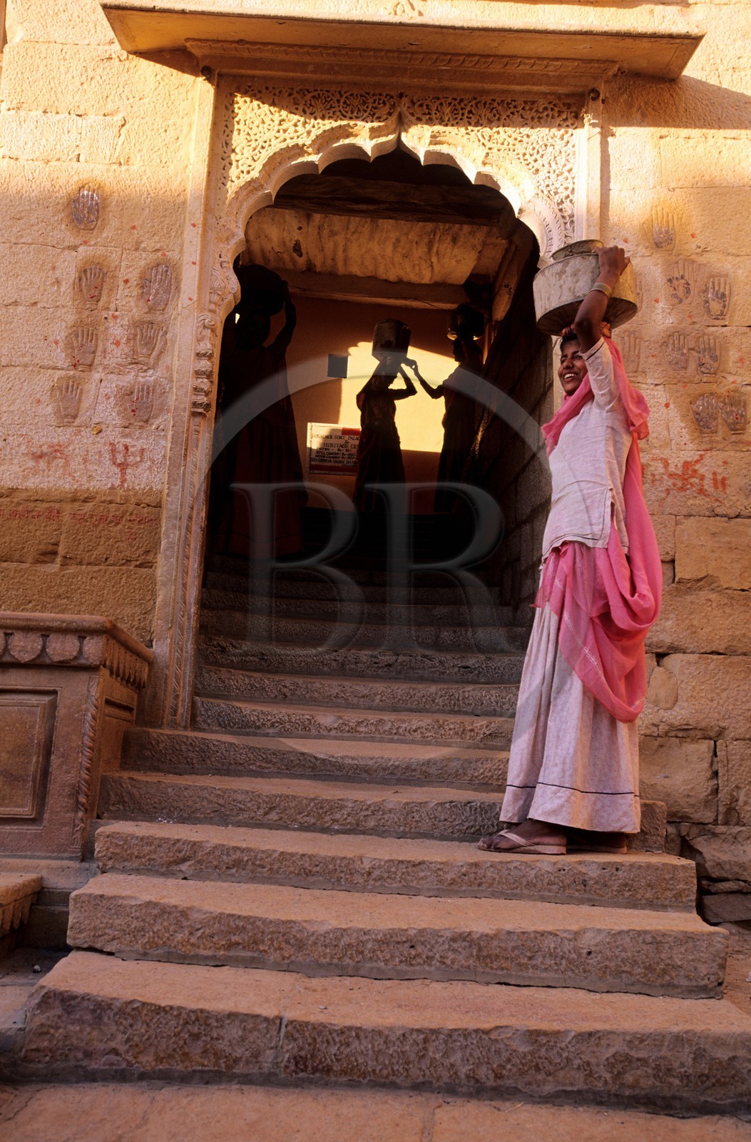 India, Rajasthan State, Jaisalmer fort, the Raj Mahal Palace, main door and prints of sati's hands