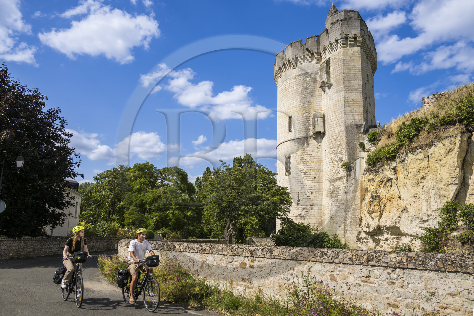 France, Maine-et-Loire (49), vallée de la Loire classée au Patrimoine Mondial par l'UNESCO, Gennes-Val-de-Loire, randonnée à bicyclette sur les berges de la Loire, la Tour de Trèves