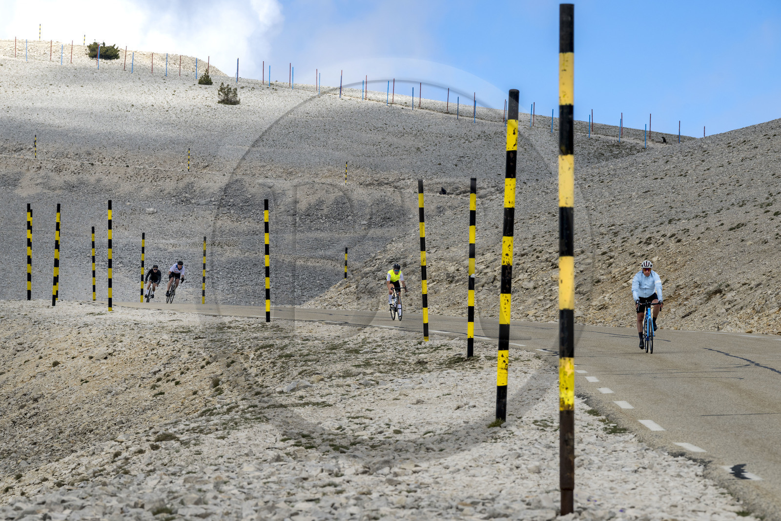 France, Vaucluse (84), Parc Naturel Régional du Mont Ventoux, Bedoin, ascension à vélo du Mont Ventoux par la route D974 sur le versant sud vers le sommet
