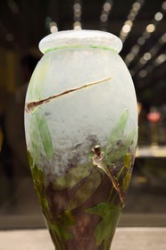 France, Meurthe-et-Moselle (54), Nancy, place Stanislas, musée des Beaux Arts, salle de la collection Daum, vase aux libellules et renoncules (1904)