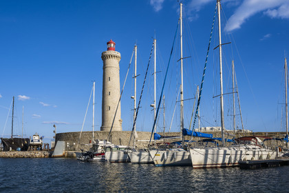 France, Herault, Sète, the marina and the lighthouse of the Mole Saint-Louis
