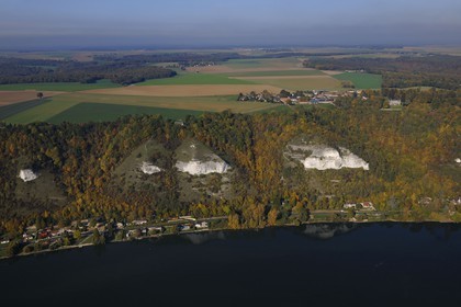 France, Eure, the limestone cliffs along the Seine river downstream Les Andelys (aerial view)