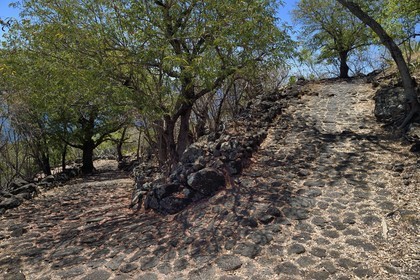 France, Ile de la Reunion, La Possession, le chemin Crémont aussi appelé chemin des Anglais, ancienne route pavé de basalte depuis 1775 qui longe le bord de la falaise de la cote nord-ouest devenu sentier de randonnée