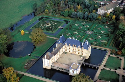 France, Saone et Loire, Mâconnais region, Cormartin castle and its labyrinth (aerial view)
