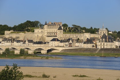 France, Indre et Loire, Amboise, Loire Valley listed as World Heritage by UNESCO, Chateau d'Amboise overhanging the Loire river