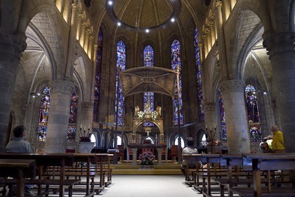 Spain, Basque Country, Navarra, Roncesvalles, stop on el Camino de Santiago (the Way of St. James), Royal Collegiate Church of Roncesvalles, Church of Santa María la Real choir, Virgin and Child statue of the fourteenth century in wood and silver plated except the hands and faces