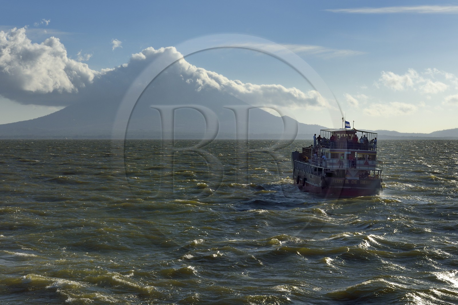 Nicaragua, Ometepe Island in Lake Nicaragua, ferry from San Jorge to Moyagalpa with the Conception volcano (1610 m) still active in the background