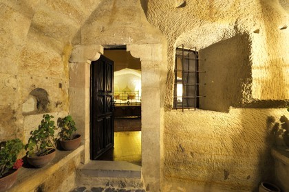 Turkey, Central Anatolia, Nevsehir Province, Cappadocia listed as World Heritage by UNESCO, Urgup, Yunak Evleri luxury hotel in old troglodytic houses