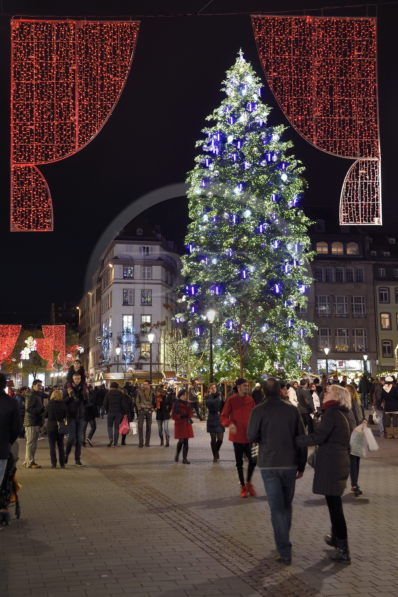 France, Bas-Rhin (67), Strasbourg, vieille ville classée Patrimoine Mondial de l'UNESCO, le Grand Sapin de Noël de la place Kléber