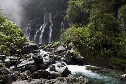 France, Reunion island (French overseas department), Saint Joseph, Langevin river on the flank of the Piton de la Fournaise volcano, Grand Galet waterfall also called Langevin waterfall