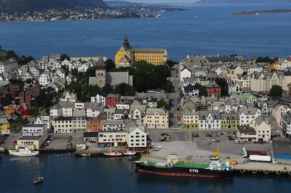Norway, More Og Romsdal, city of Alesund (aerial view)