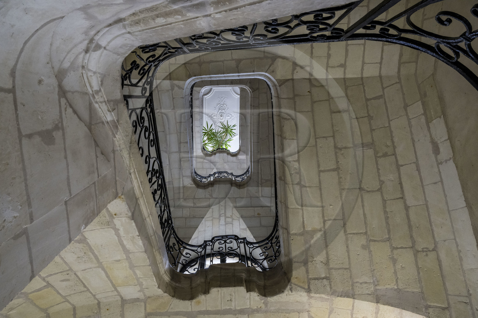 France, Loire-Atlantique (44), Nantes, immeuble de rapport dit le Temple du Goût, un ancien hotel particulier au 16 allée Duguay-Trouin construit en 1753 par l'architecte Pierre Rousseau pour l'armateur Guillaume Grou, le grand escalier