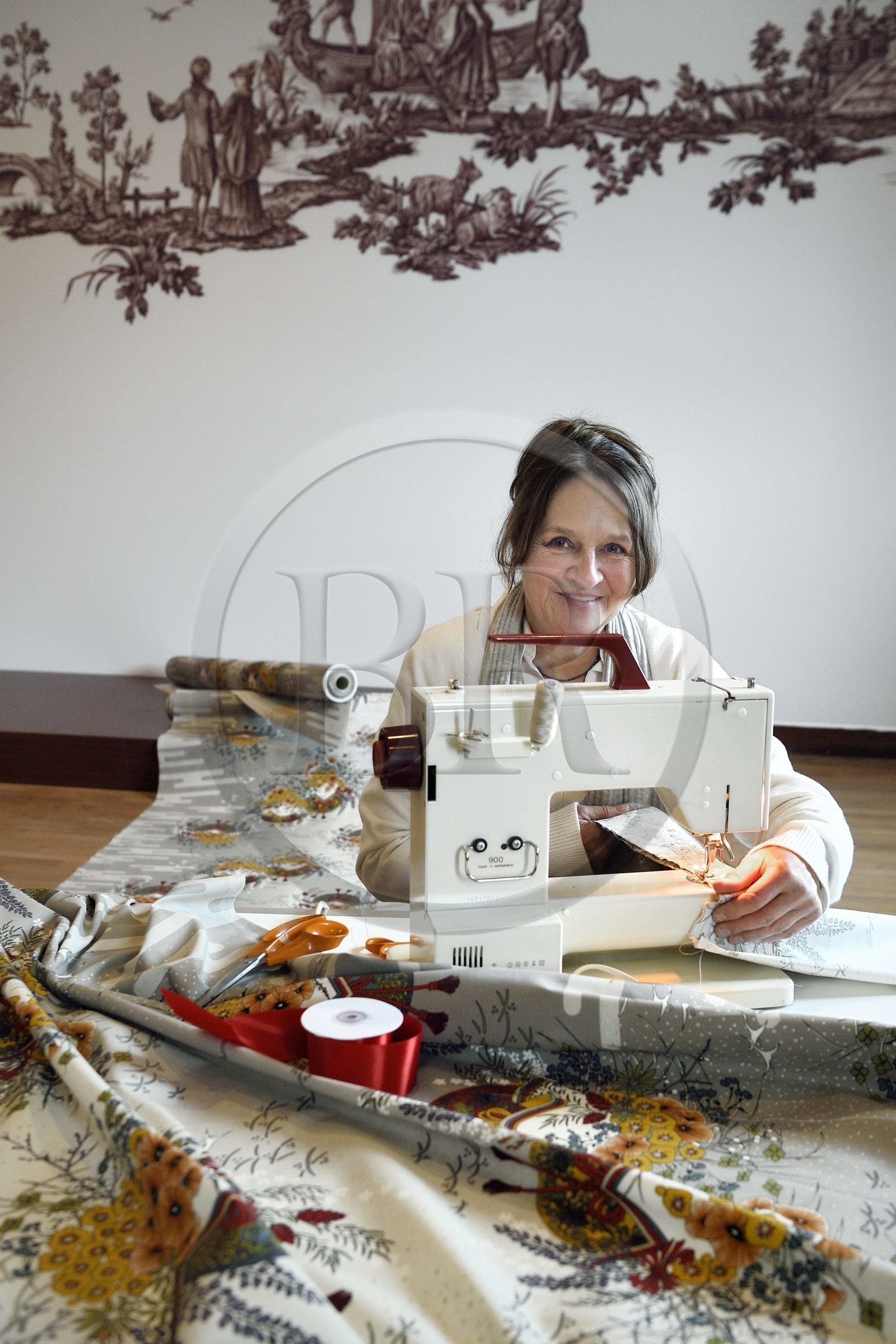 France, Haut Rhin, Mulhouse, Museum of Printed Textiles, Marie-Jo Gebel creator of the official Christmas fabric of the city of Mulhouse, here that of 2021