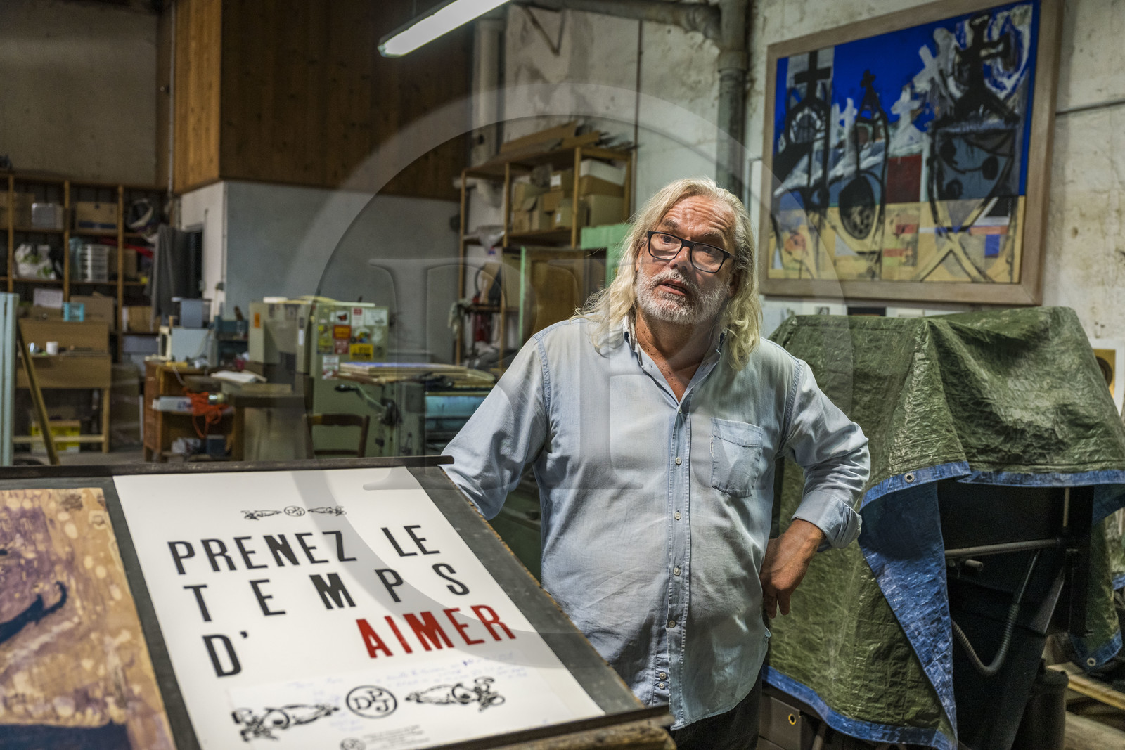 France, Herault, Sete, Jean-Claude Dugrip at Atelier DPJ, publisher and art printer