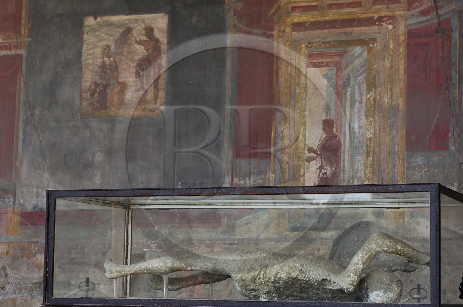 Italie, Campanie, Pompei, site archéologique classé Patrimoine Mondial de l'UNESCO, fresque et moulage d’empreintes de victimes de l'éruption