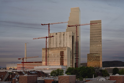 Switzerland, Basel, the Roche Towers, the tallest in Switzerland designed by the architects Herzog and de Meuron
