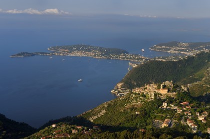 France, Alpes-Maritimes, the hilltop village of Eze, Saint-Jean-Cap-Ferrat in the background