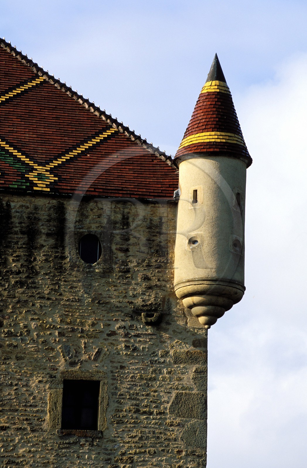 France, Saône-et-Loire (71), château de Pierreclos (XIIème et XVIIème) tuiles vernissés