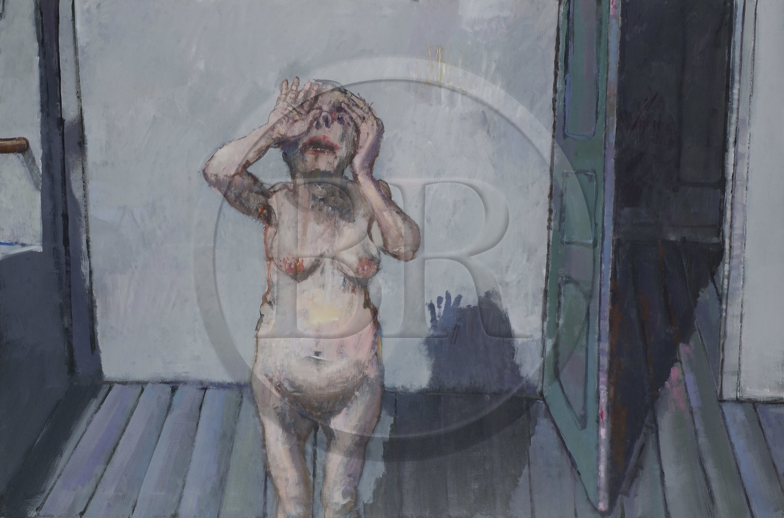 France, Seine-Saint-Denis (93), atelier de Bagnolet en novembre 2003, painture de Jean Rustin