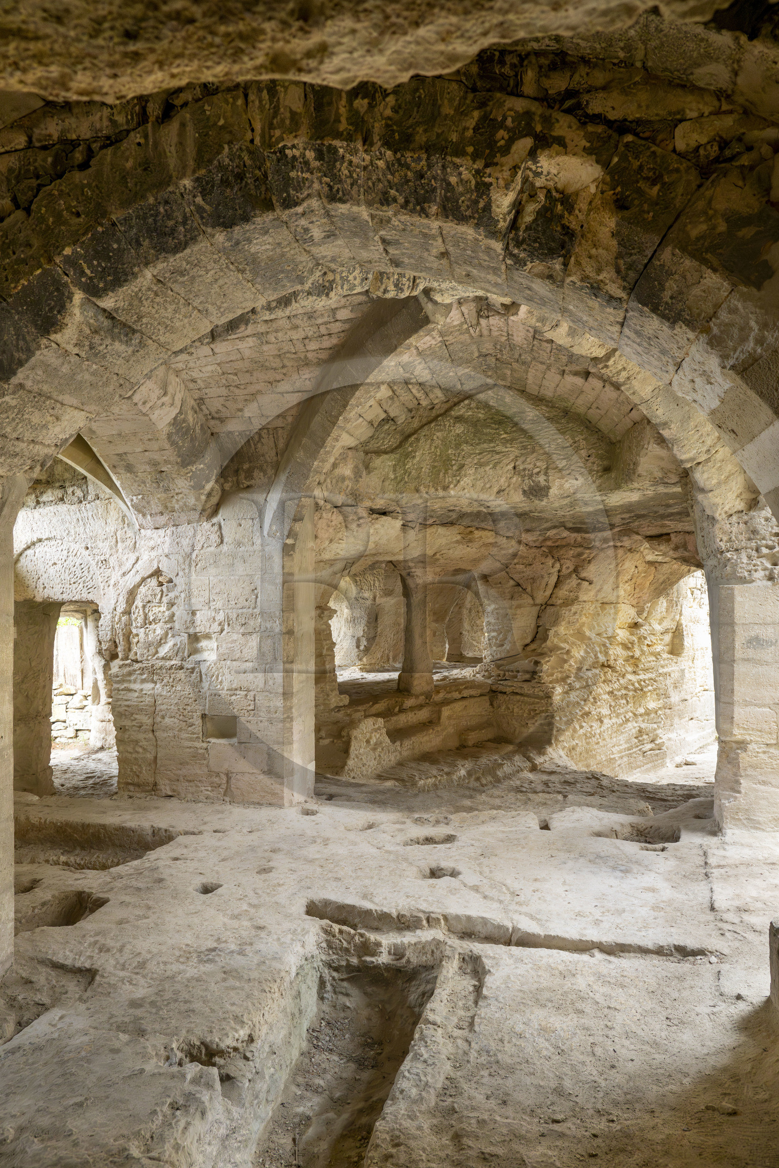 France, Gard, Beaucaire, troglodyte abbey of Saint-Roman, location of the reliquary (cavity in the center of the photo) in the old choir of the underground chapel