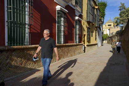 Spain, Andalusia, Seville, Calle Agua or water lane is the geographical heart of the Santa Cruz district and was so named because it ran along an aqueduct still in use that ensured the water supply of the Alcazar