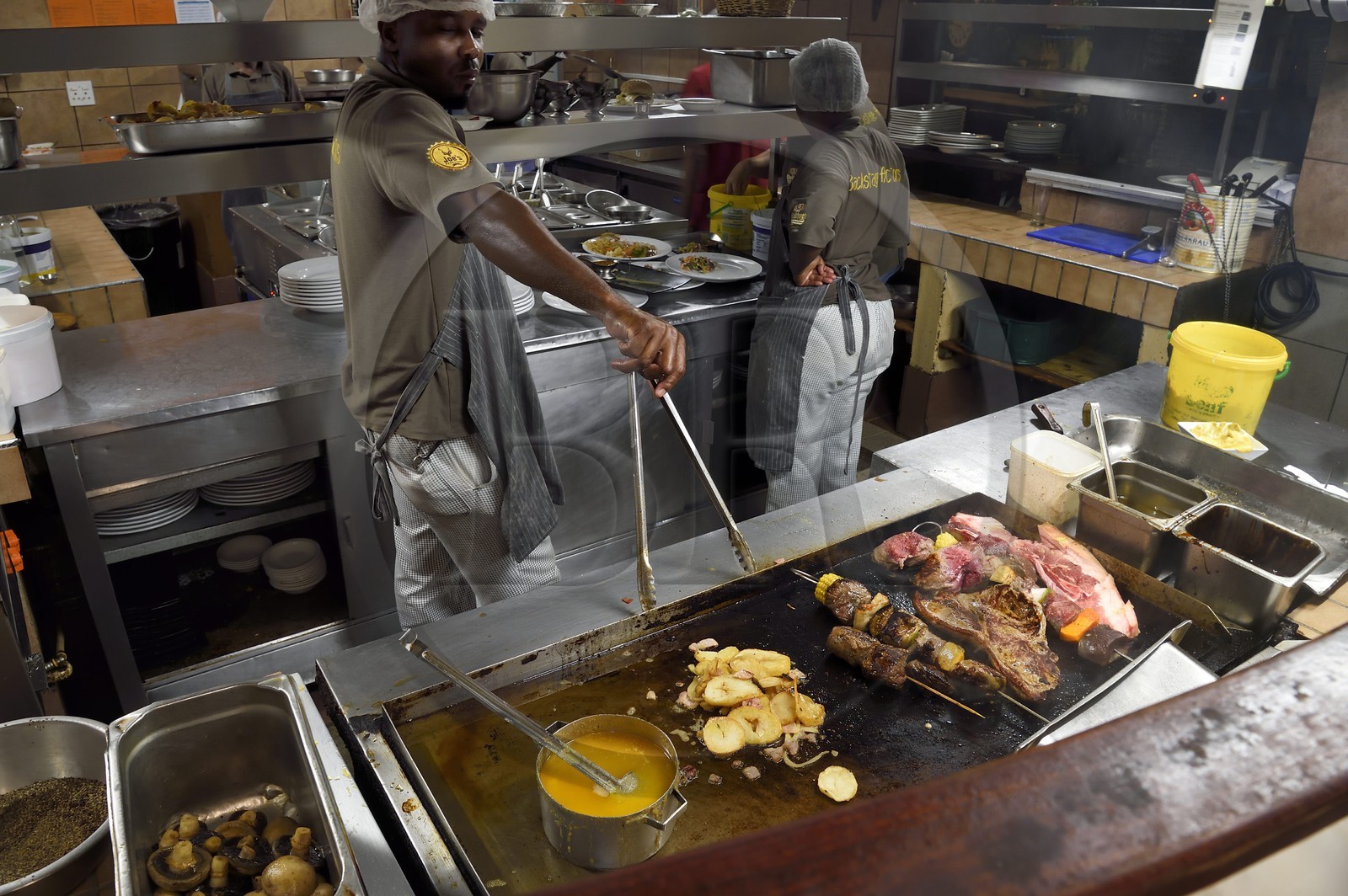 Namibia, Khomas region, Windhoek, the restaurant Joe's Beerhouse, open kitchen for grilling