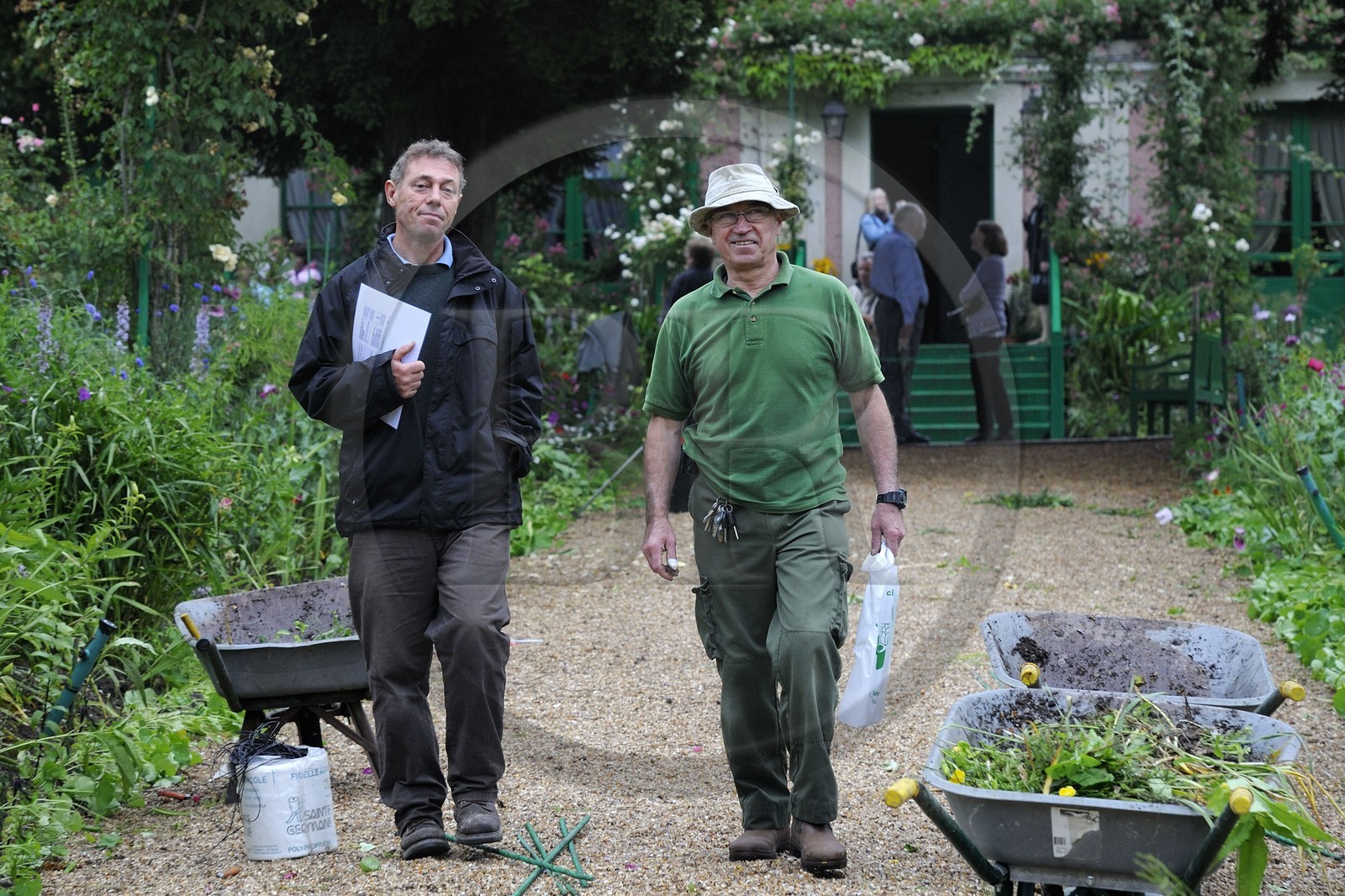 France, Eure, Giverny, Claude Monet garden, the two head gardener the former one Gilbert Vahé right and the new one James Priest left