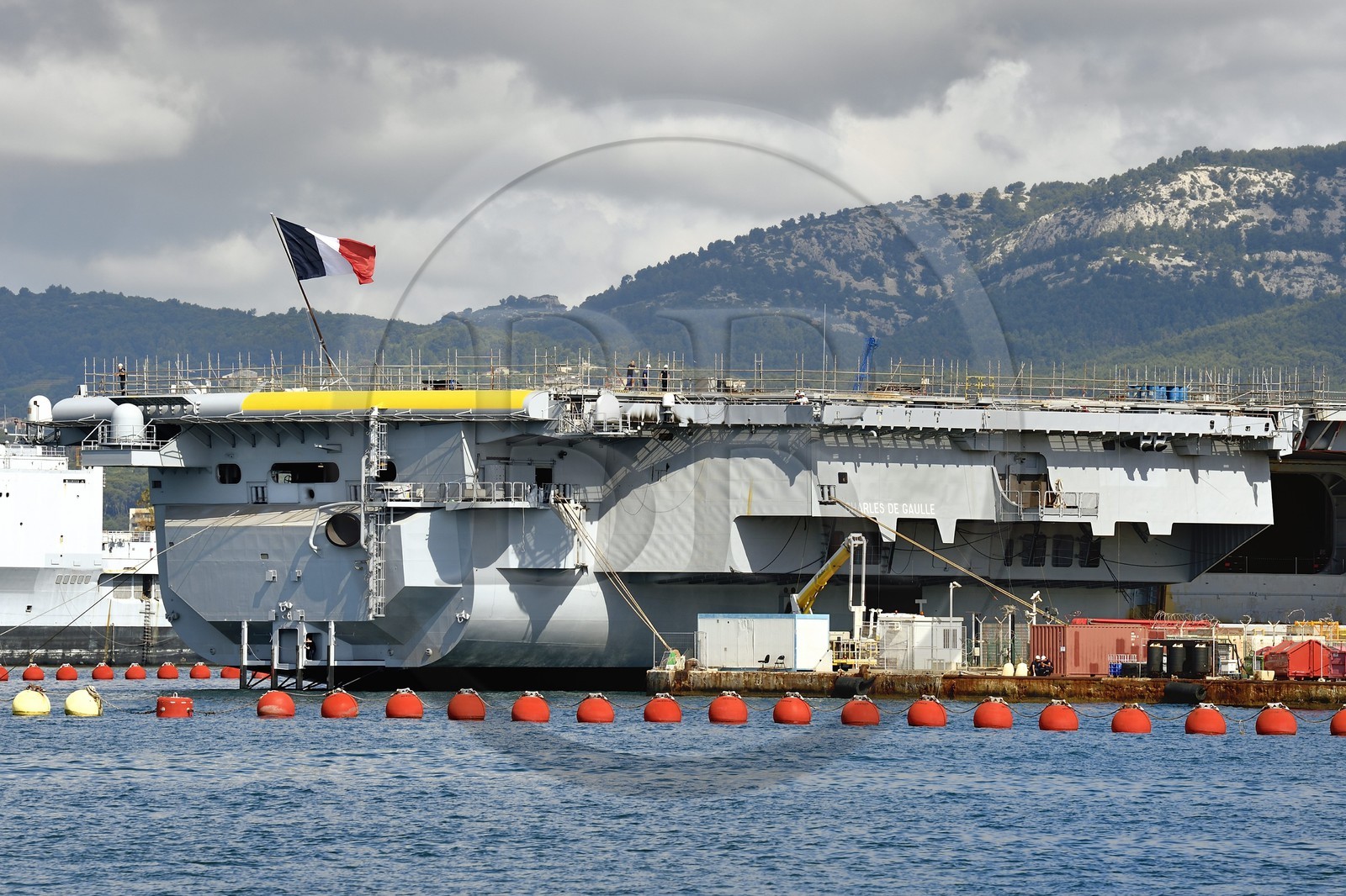 France, Var, Toulon, the naval base (Arsenal), the Charles de Gaulle nuclear-powered aircraft carrier on mid-life renovation