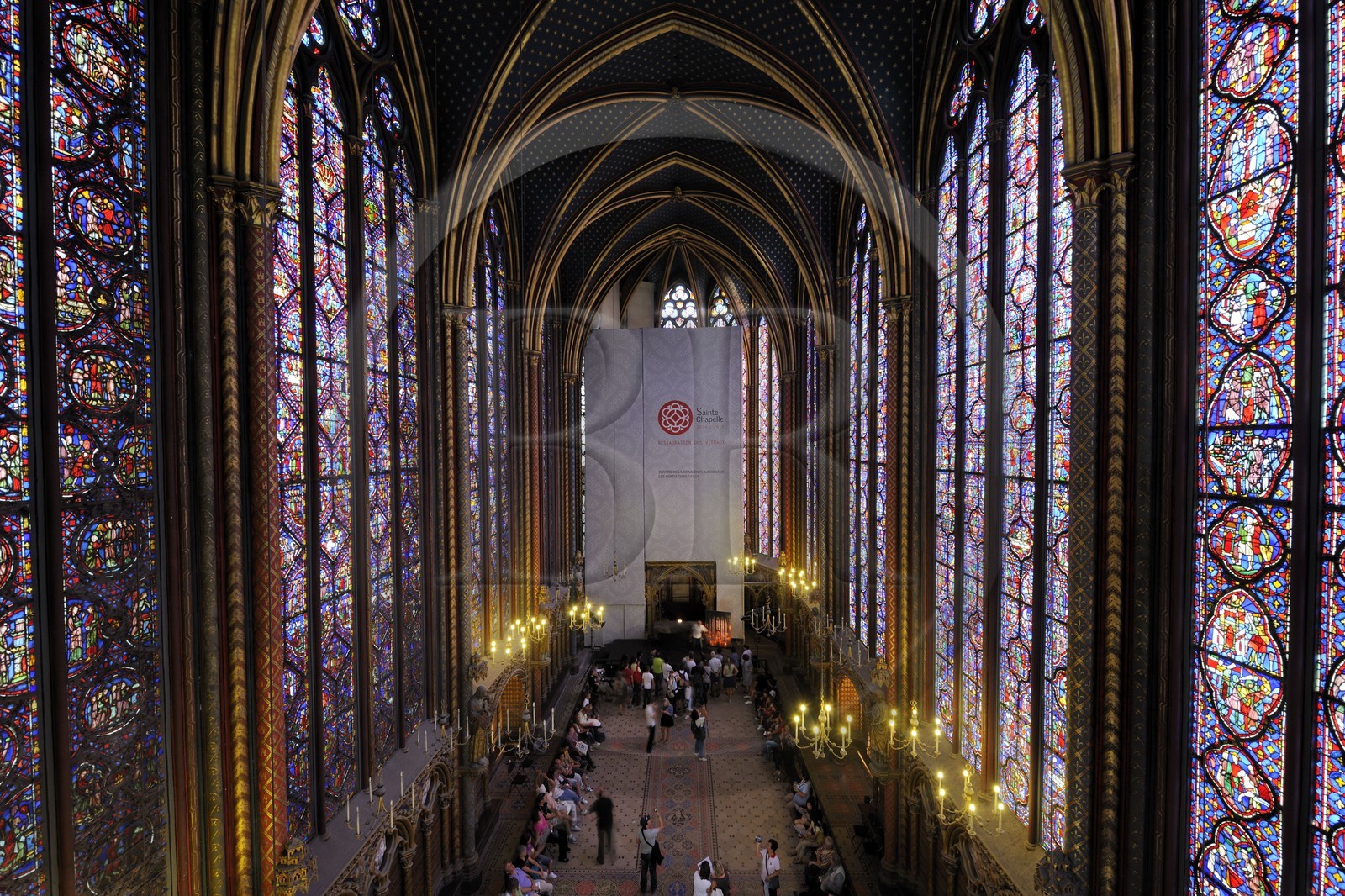 France, Paris, ile de la Cité, the Sainte Chapelle (the Holy Chapel), the stained-glass windows of the Upper Chapel