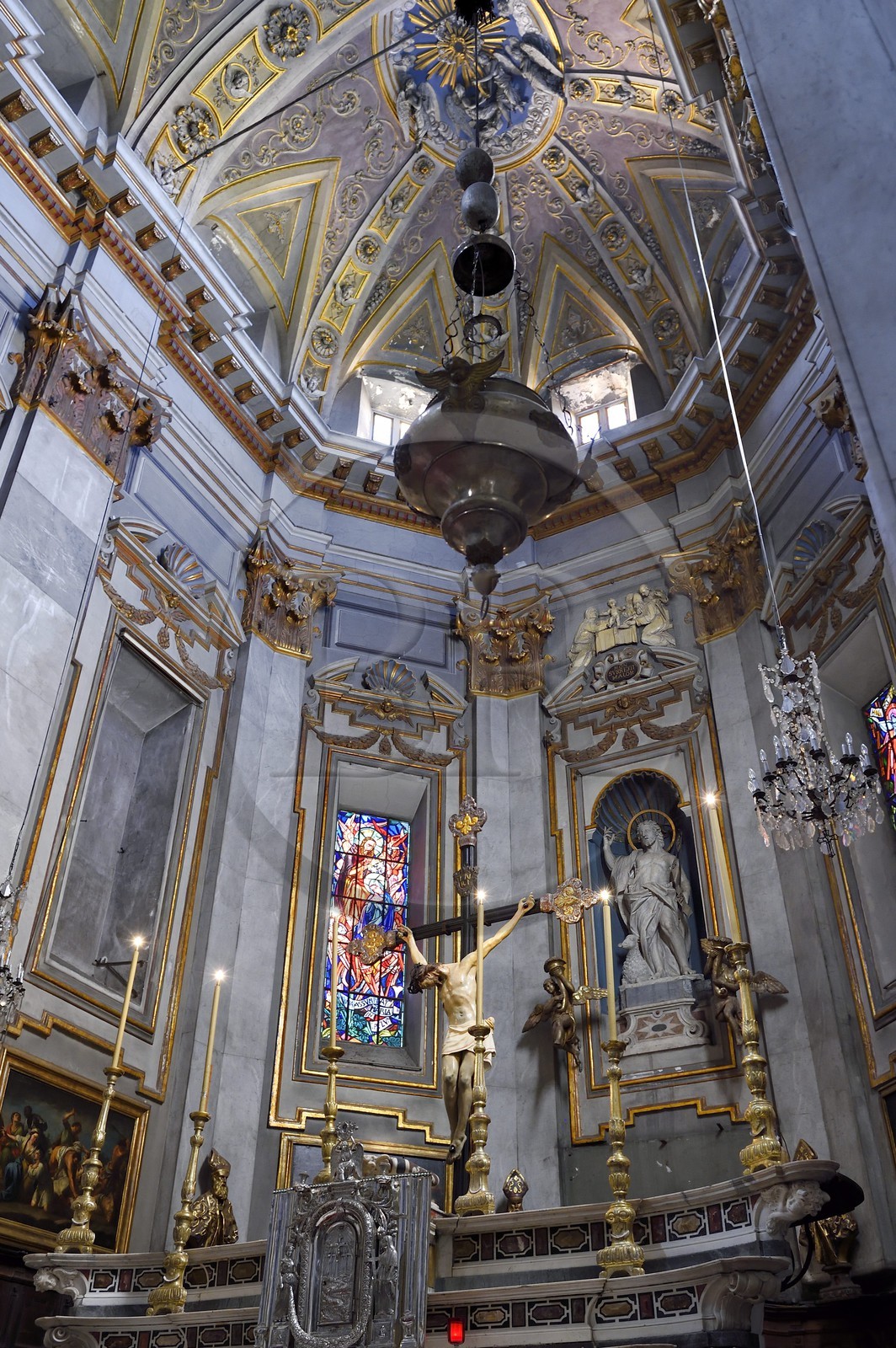 France, Haute Corse, Bastia, the baroque St Jean Baptiste Church, unusual bas-relief depicting the circumcision of Christ