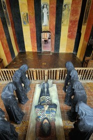 France, Cote d'Or, Chateauneuf en Auxois, labelled Les Plus Beaux Villages de France (The Most Beautiful Villages of France), the castle, the Grand Logis, a replica of the tomb of Philippe Pot in armor in the chapel