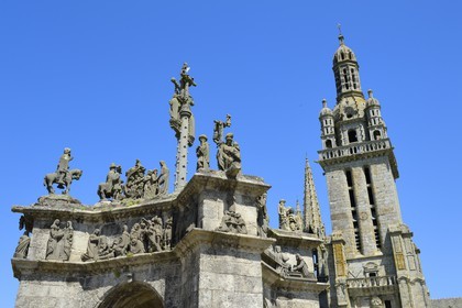 France, Finistere, Pleyben, the church and the calvary in the Parish close (enclos paroissial)