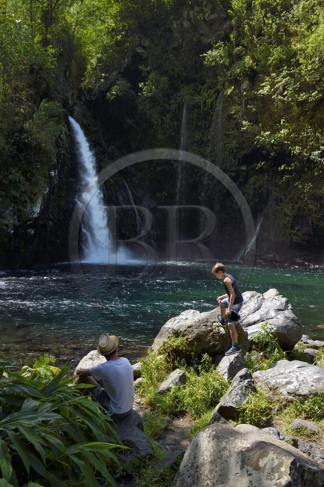 France, Reunion island (French overseas department), Saint Joseph, Langevin river on the flank of the Piton de la Fournaise volcano, the Trou Noir (Black Hole) waterfall