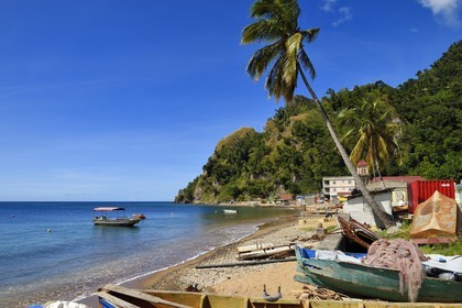 Caribbean, Dominica Island, Soufriere Bay, the beach and the village of Soufriere