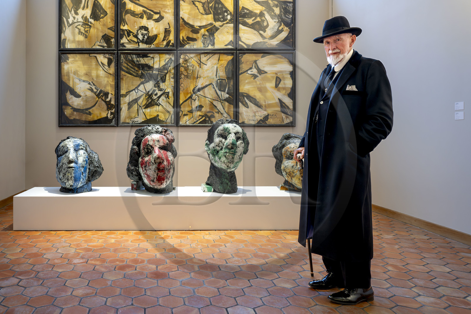 France, Paris (75), Musée Maillol, le peintre et sculpteur allemand Markus Lüpertz lors de son exposition en dialogue avec l'oeuvre d'Aristide Maillol,  bronzes peints et technique mixte sur papier