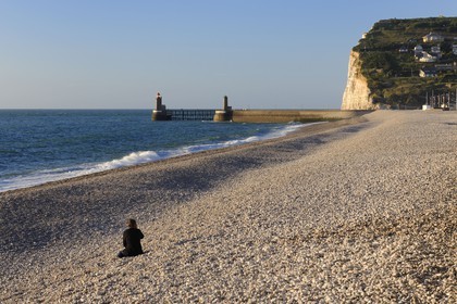France, Seine-Maritime (76), Pays de Caux, Côte d'Albâtre, la plage de galets de Fécamp