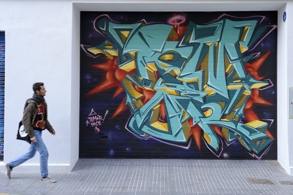 Spain, Andalusia, Malaga, Soho district, barrio de las Artes (Arts District), Maus street art, mural in calle Somera